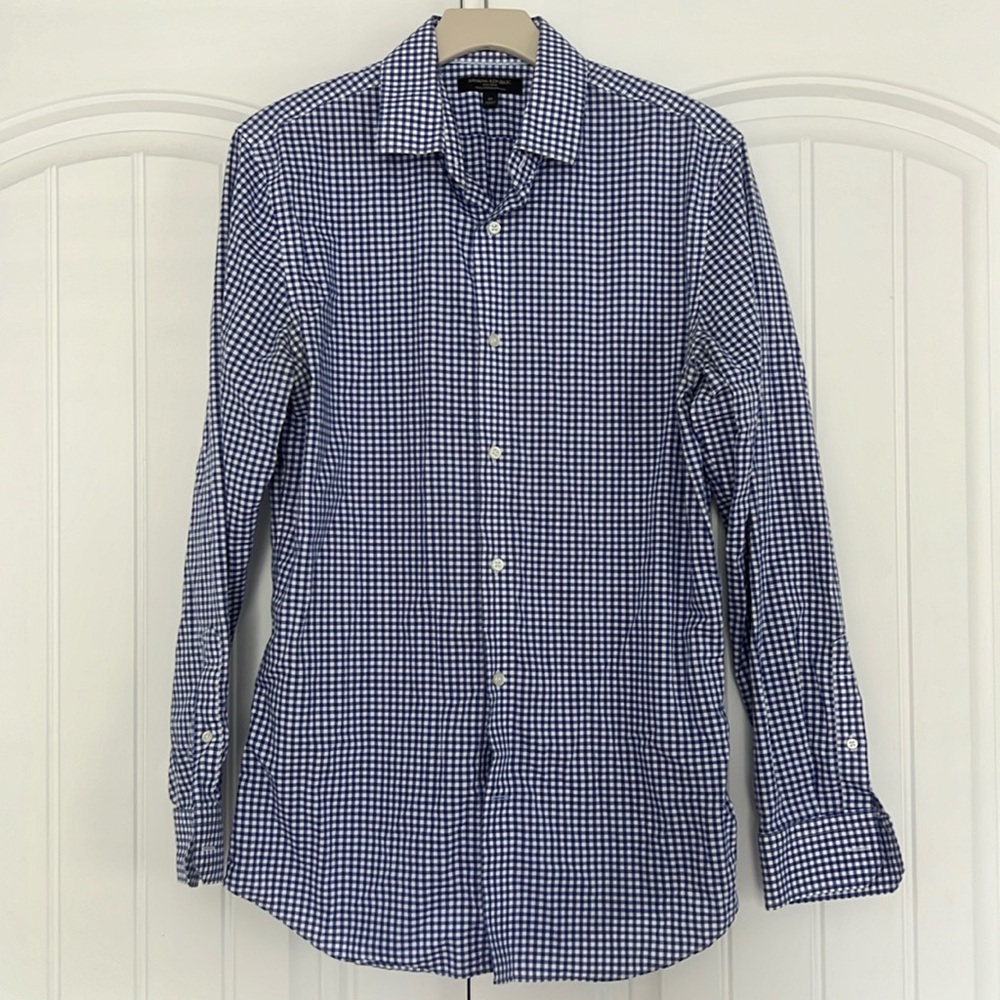 Banana Republic Men’s Gingham Blue Long Sleeve Dress Shirt, Size M
